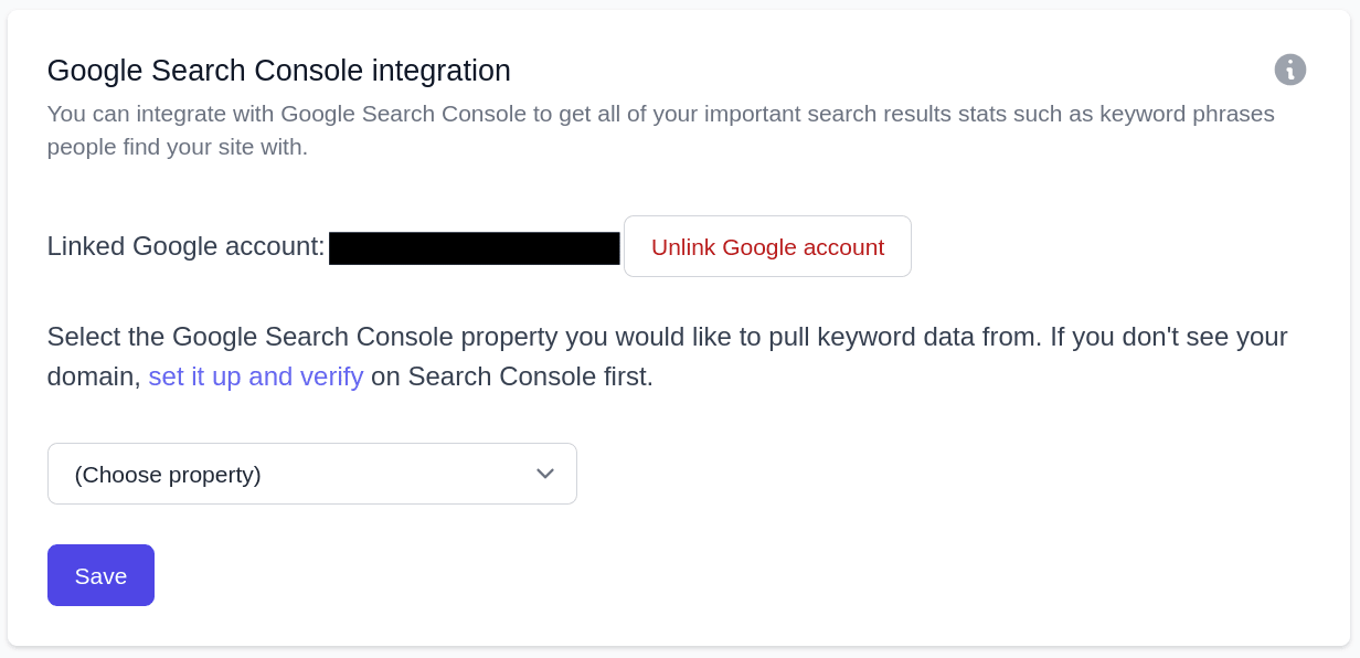 Choose which property from Google Search Console to integrate with