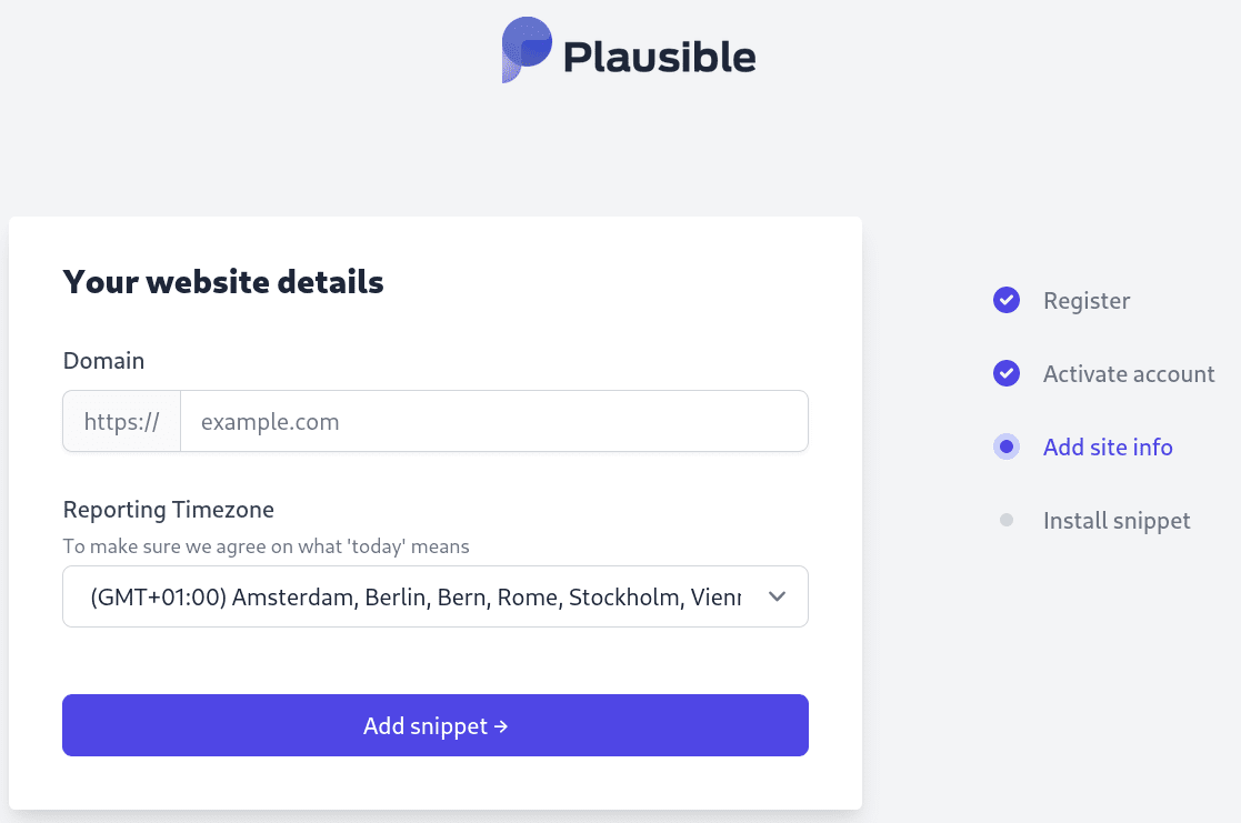 Add your website details to Plausible Analytics